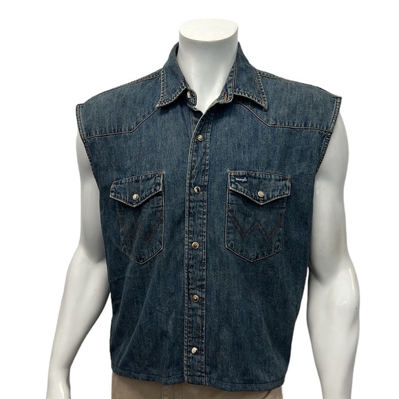 Wrangler Blue Denim Embroidered Back Patch "Rage Riders" Biker Motorcycle Vest L - Picture 7 of 14